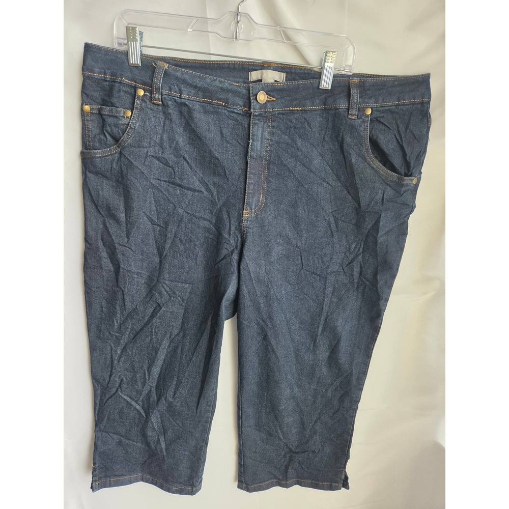 Woman Within Capri Jeans Womens Blue Dark Wash Regular Mid Rise Straight